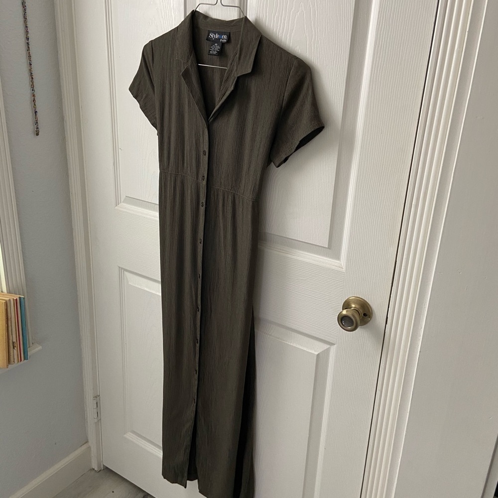 Vintage 90s Olive Green button down dress